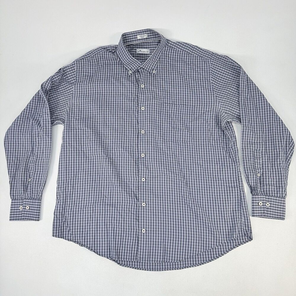Peter Millar Crown Soft Shirt Men XL Cotton Silk Button Pocket Blue Purple Check